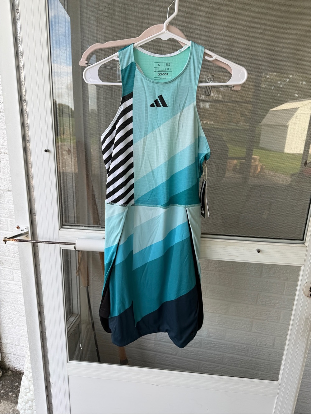 adidas Girls' Teal and Navy Gradient Athletic Dress with Black Stripe Detail